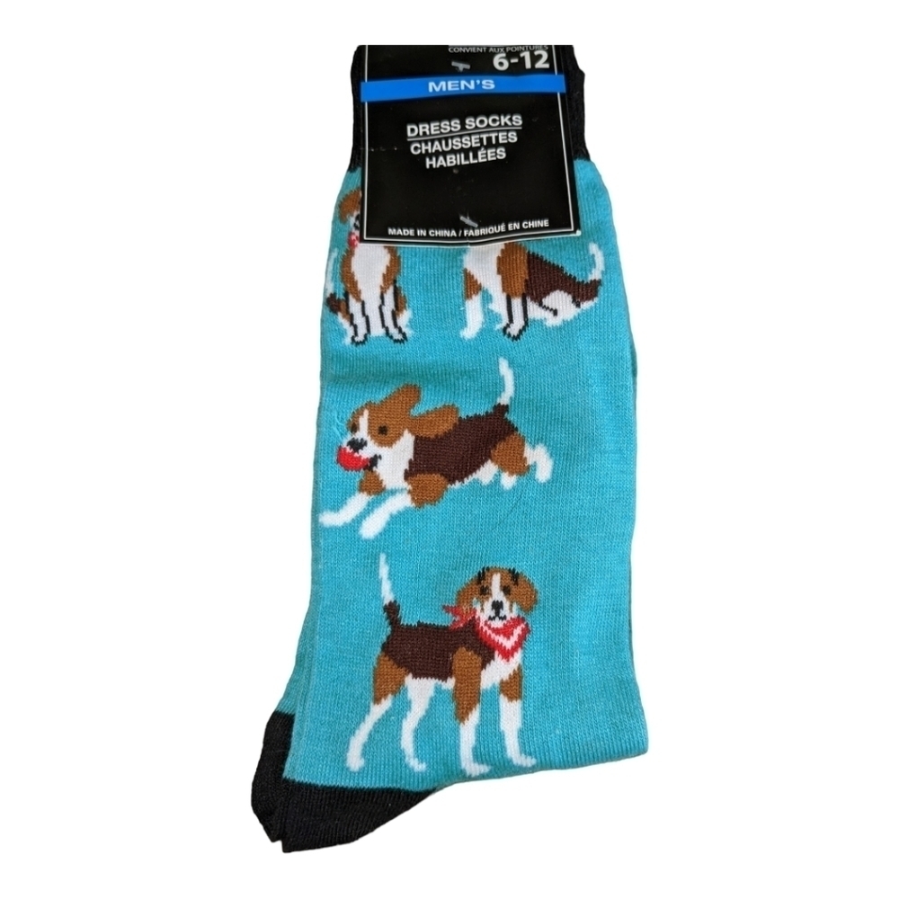 NWT Hound Dog teal background socks, size 6-12